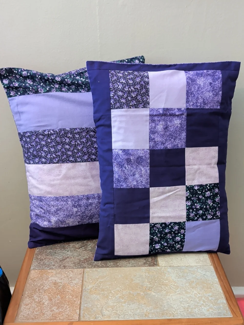 Patchwork Decorative Pillow Covers in Purple Floral Throw Pillows Handmade Ooak